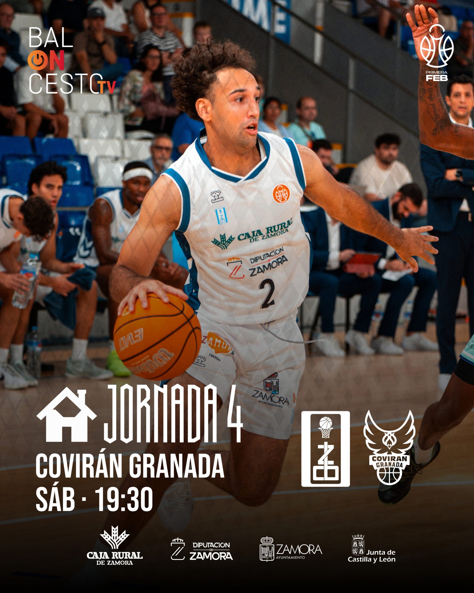 Cartel de la jornada 4: Caja Rural CB Zamora - Covirán Granada, sábado 17 de octubre en el Ángel Nieto